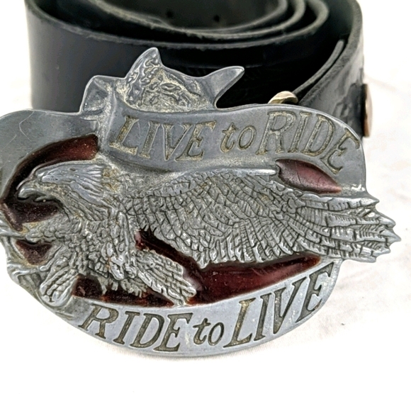 vintage black Leather eagle buckle belt - Picture 2 of 9